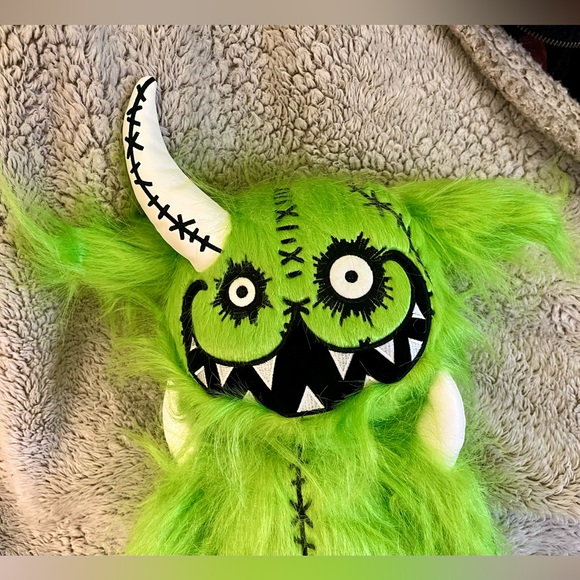 NEW Dolls Kill Green Monster Plushie Exclusive Rare Horned Stitched Goth Punk - Picture 5 of 10